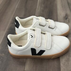 Veja Kids White and Black Sneakers with Tan Soles